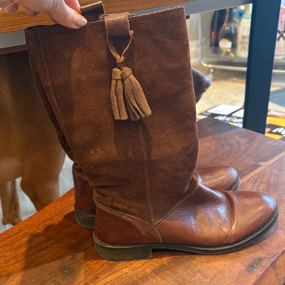 Zara Chestnut Leather Knee-High Boots